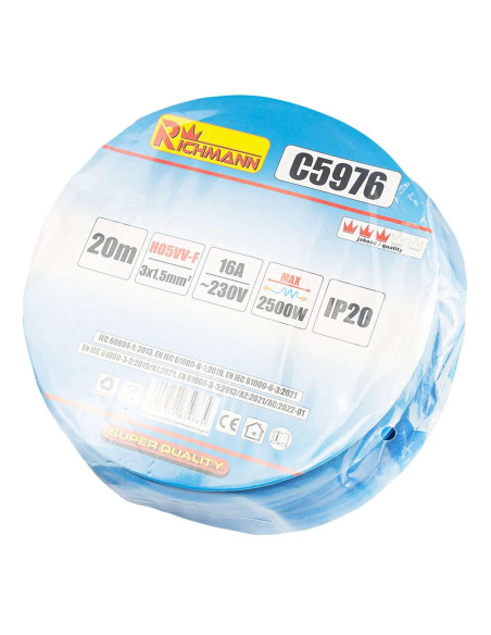 Cordon/prelungitor cu fisa si cupla, 3x1.5 mm, IP20, 20 m, Richmann