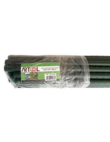 Set 25 araci/suport pentru rosii, castraveti, fasole, metal + PVC, verde, 150x2 cm, Artool