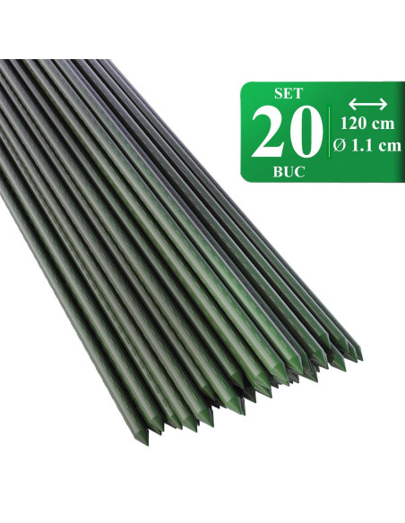 Set 20 araci/suport pentru rosii, castraveti, fasole, metal + PVC, verde, 120x1.1 cm, Artool