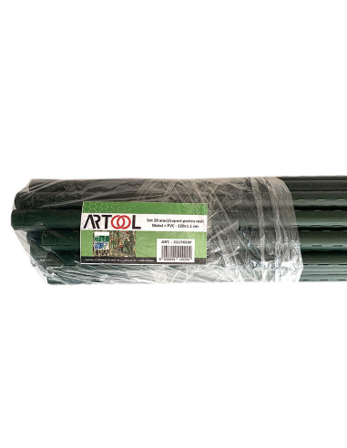 Set 20 araci/suport pentru rosii, castraveti, fasole, metal + PVC, verde, 120x1.1 cm, Artool