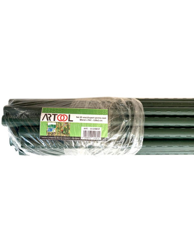 Set 25 araci/suport pentru rosii, castraveti, fasole, metal + PVC, verde, 120x2 cm, Artool
