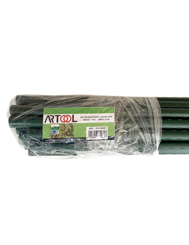 Set 20 araci/suport pentru rosii, castraveti, fasole, metal + PVC, verde, 180x1.1 cm, Artool