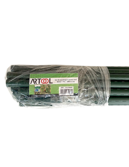 Set 20 araci/suport pentru rosii, castraveti, fasole, metal + PVC, verde, 180x1.1 cm, Artool