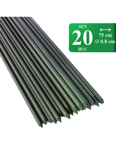 Set 20 araci/suport pentru rosii, castraveti, fasole, metal + PVC, verde, 75x0.8 cm, Artool