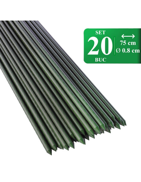 Set 20 araci/suport pentru rosii, castraveti, fasole, metal + PVC, verde, 75x0.8 cm, Artool