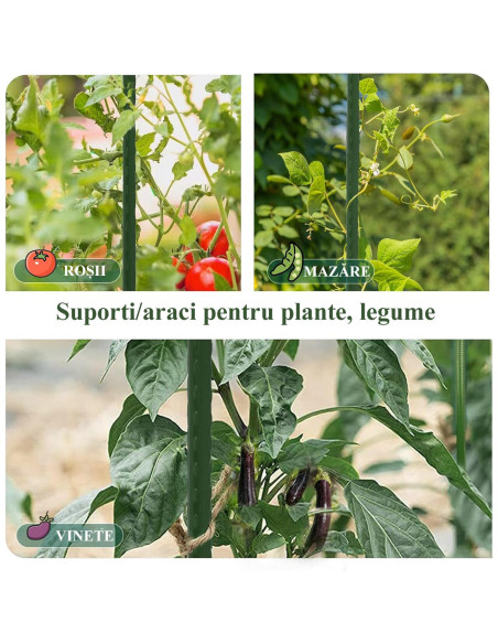 Set 20 araci/suport pentru rosii, castraveti, fasole, metal + PVC, verde, 180x1.6 cm, Artool