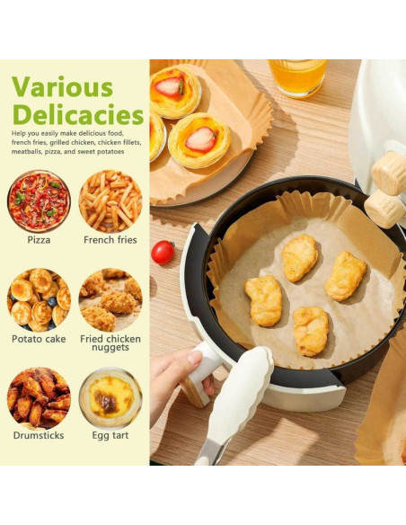 Set 200 Hartii de copt sau prajit pentru Airfryer, Forma patrat, in suport de plastic cu capac, 20 x 20 cm