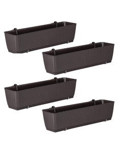 Set 4 jardiniere decorative cu suport metalic, Prosperplast, imitatie ratan, maro, 49.2x17.2x17.4 cm
