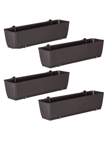 Set 4 jardiniere decorative cu suport metalic, Prosperplast, imitatie ratan, maro, 49.2x17.2x17.4 cm