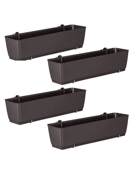 Set 4 jardiniere decorative cu suport metalic, Prosperplast, imitatie ratan, maro, 49.2x17.2x17.4 cm