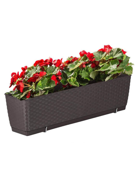 Set 4 jardiniere decorative cu suport metalic, Prosperplast, imitatie ratan, maro, 49.2x17.2x17.4 cm