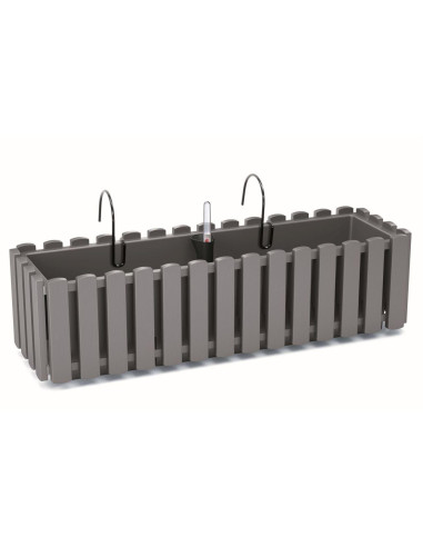 Set 3 jardiniere decorative cu suport metalic, sistem irigare,​​​​​​​ gri, 58x18x16.2 cm, Boardee Fencycase W