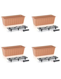 Set 4 jardiniere decorative cu sistem de irigare, 11 L, 60x18x14 cm, maro, Prosperplast