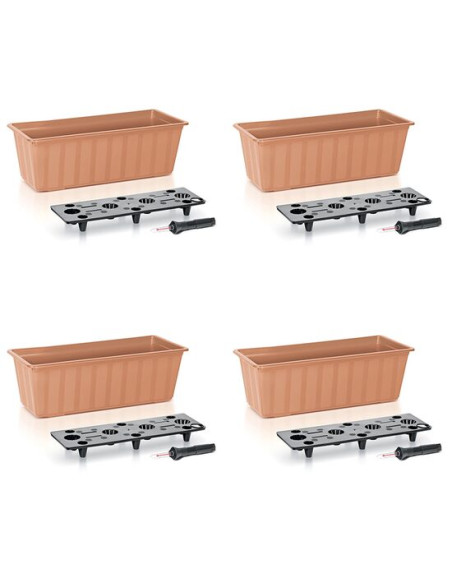 Set 4 jardiniere decorative cu sistem de irigare, 11 L, 60x18x14 cm, maro, Prosperplast