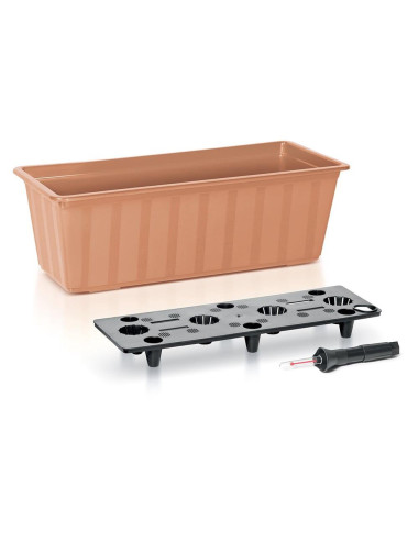 Set 4 jardiniere decorative cu sistem de irigare, 11 L, 60x18x14 cm, maro, Prosperplast