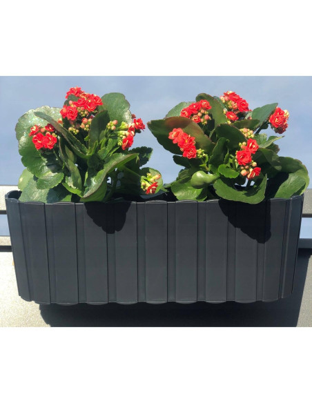 Set 4 jardiniere decorative cu suport de plastic, antracit, 4.9 L, 38.3x21.2x13 cm, Boardee Hook