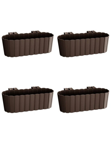Set 4 jardiniere decorative cu suport de plastic, maro, 4.9 L, 38.3x21.2x13 cm, Boardee Hook