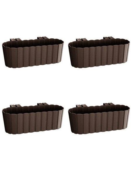 Set 4 jardiniere decorative cu suport de plastic, maro, 4.9 L, 38.3x21.2x13 cm, Boardee Hook