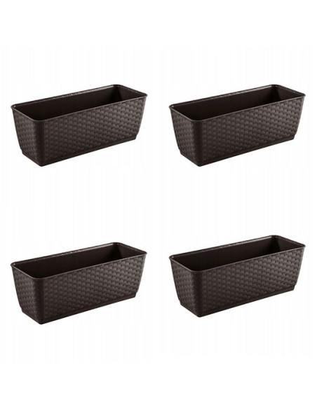Set 4 jardiniere decorative, Prosperplast, imitatie ratan, maro, 49.2x17.2x17.4 cm