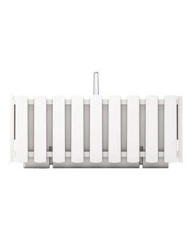 Set 4 jardiniere decorative cu suport metalic, sistem irigare,​​​​​​​ alb, 38x18x16.2 cm, Boardee Fencycase W