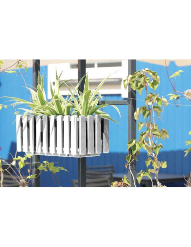 Set 4 jardiniere decorative cu suport metalic, sistem irigare,​​​​​​​ alb, 38x18x16.2 cm, Boardee Fencycase W