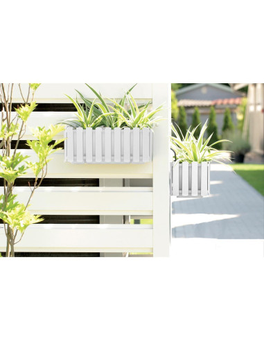 Set 4 jardiniere decorative cu suport metalic, sistem irigare,​​​​​​​ alb, 38x18x16.2 cm, Boardee Fencycase W
