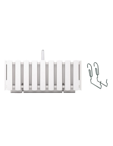 Set 4 jardiniere decorative cu suport metalic, sistem irigare,​​​​​​​ alb, 38x18x16.2 cm, Boardee Fencycase W