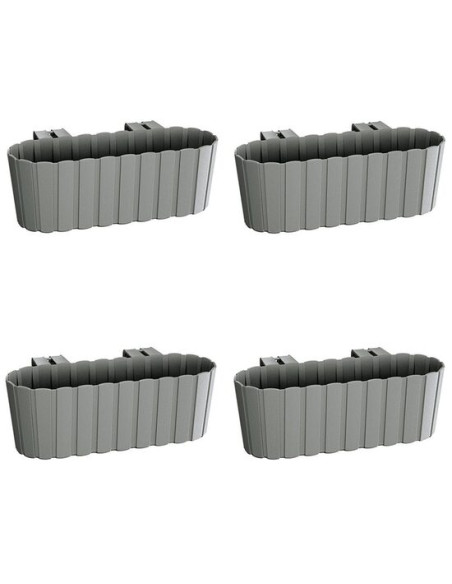 Set 4 jardiniere decorative cu suport de plastic, gri, 4.9 L, 38.3x21.2x13 cm, Boardee Hook