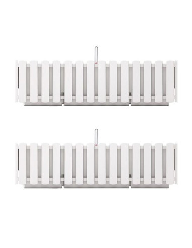 Set 2 jardiniere decorative cu suport metalic, sistem irigare,​​​​​​​ alb, 58x18x16.2 cm, Boardee Fencycase W