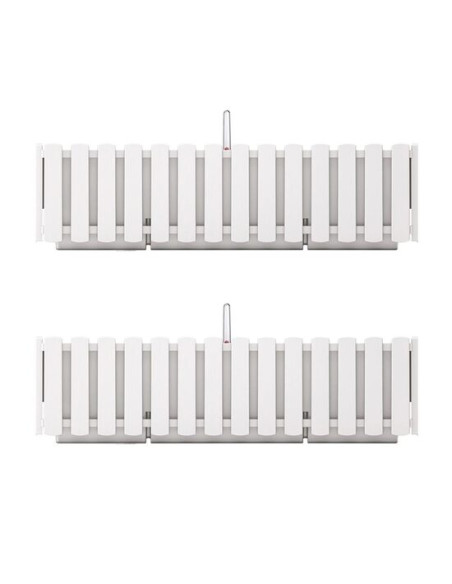 Set 2 jardiniere decorative cu suport metalic, sistem irigare,​​​​​​​ alb, 58x18x16.2 cm, Boardee Fencycase W