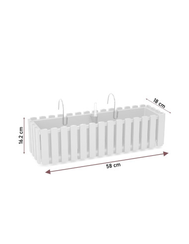 Set 2 jardiniere decorative cu suport metalic, sistem irigare,​​​​​​​ alb, 58x18x16.2 cm, Boardee Fencycase W