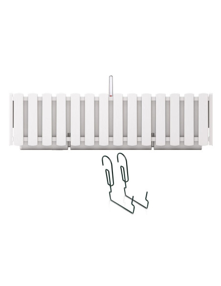 Set 2 jardiniere decorative cu suport metalic, sistem irigare,​​​​​​​ alb, 58x18x16.2 cm, Boardee Fencycase W
