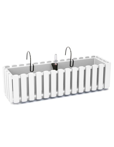 Set 2 jardiniere decorative cu suport metalic, sistem irigare,​​​​​​​ alb, 58x18x16.2 cm, Boardee Fencycase W
