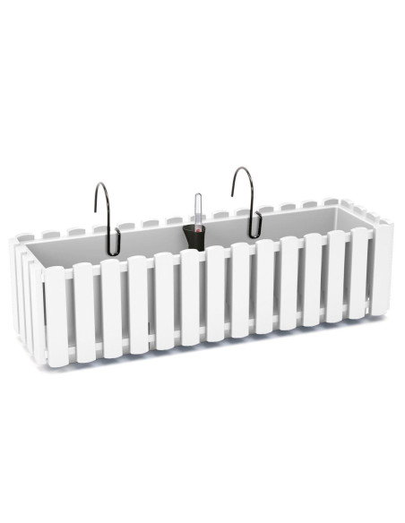 Set 2 jardiniere decorative cu suport metalic, sistem irigare,​​​​​​​ alb, 58x18x16.2 cm, Boardee Fencycase W