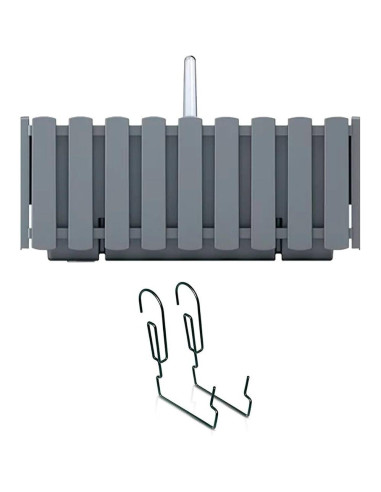 Set 2 jardiniere decorative cu suport metalic, sistem irigare,​​​​​​​ gri, 38x18x16.2 cm, Boardee Fencycase W