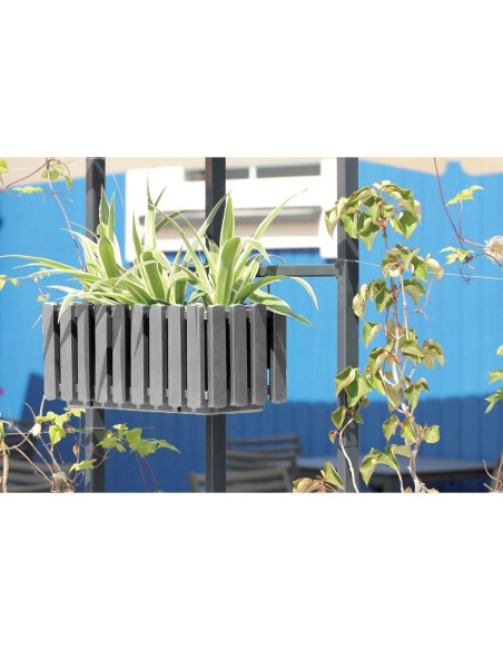 Set 2 jardiniere decorative cu suport metalic, sistem irigare,​​​​​​​ gri, 38x18x16.2 cm, Boardee Fencycase W