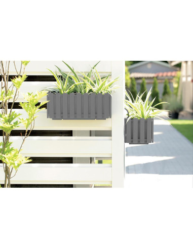 Set 2 jardiniere decorative cu suport metalic, sistem irigare,​​​​​​​ gri, 38x18x16.2 cm, Boardee Fencycase W