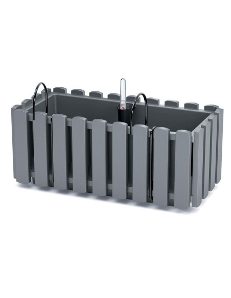 Set 2 jardiniere decorative cu suport metalic, sistem irigare,​​​​​​​ gri, 38x18x16.2 cm, Boardee Fencycase W