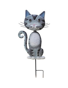Decoratiune gradina, MagicHome, pisica, cu tarus, metalica, gri, 25.5x3.5x61 cm