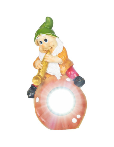 Decoratiune gradina, polirasina, lampa solara, pitic cu saxofon, 3xLED, 12x11x22 cm, Strend Pro