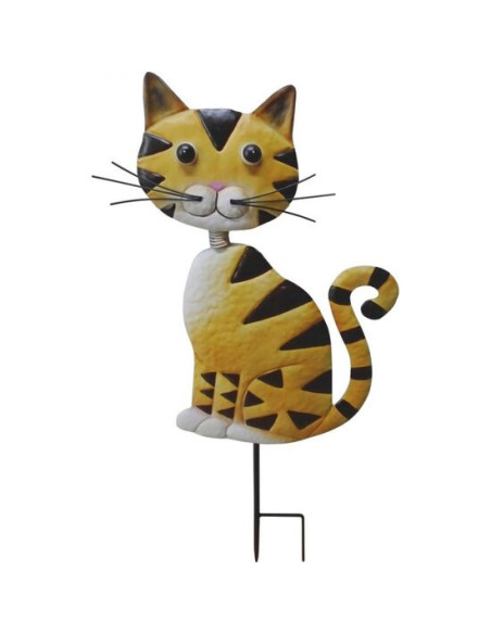 Decoratiune gradina, MagicHome, pisica, cu tarus, metalica, galbena, 25.5x3.5x61 cm