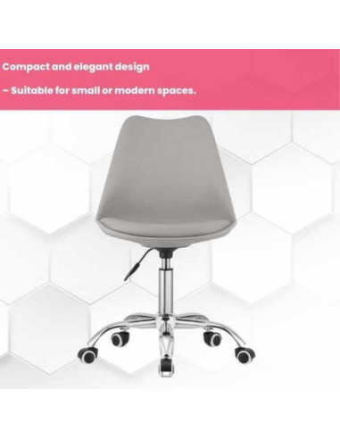 Scaun de Birou cu 5 Roti din Cauciuc, Perna din Piele Ecologica si Sezut din PP, Cadru Aluminiu, 49 x 42 x 86-101 cm, Gri si Cas