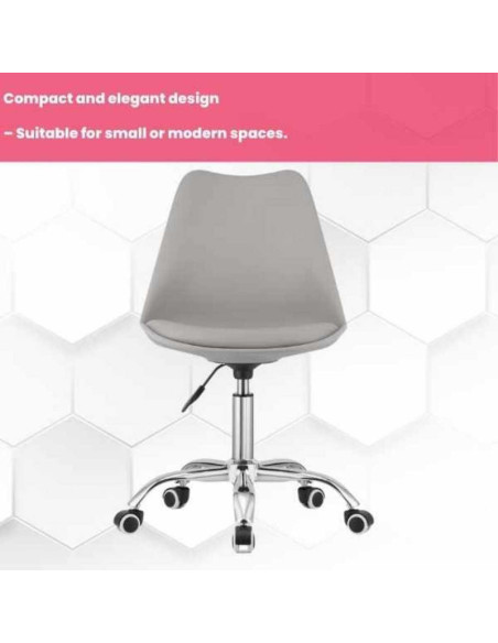 Scaun de Birou cu 5 Roti din Cauciuc, Perna din Piele Ecologica si Sezut din PP, Cadru Aluminiu, 49 x 42 x 86-101 cm, Gri si Cas