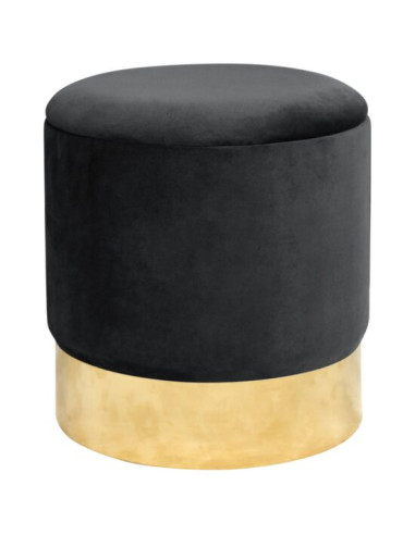 Taburet, rotund, cu spatiu depozitare, catifea, negru, max 80 kg, 39x40 cm, Golden, Akord