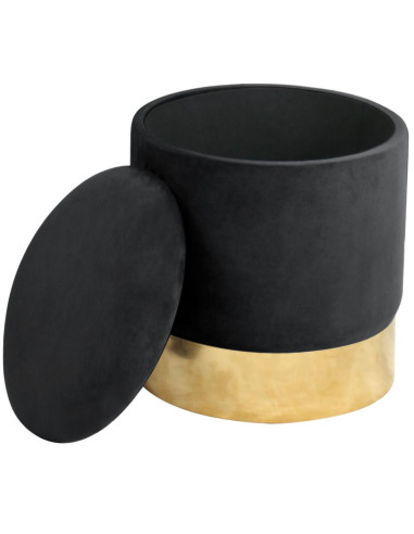 Taburet, rotund, cu spatiu depozitare, catifea, negru, max 80 kg, 39x40 cm, Golden, Akord