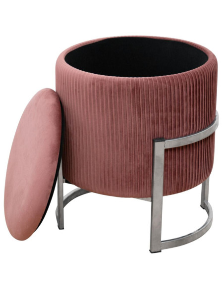 Taburet, rotund, cu spatiu depozitare, catifea, roz, 80 kg, 40x46 cm, Porto, Akord