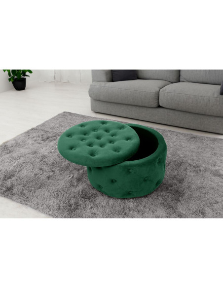 Taburet, rotund, cu spatiu depozitare, catifea, verde, max 80 kg, 55x30 cm, Alia, Akord