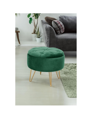 Taburet, rotund, cu spatiu depozitare, catifea, verde, max 80 kg, 38x30 cm, Caro, Akord