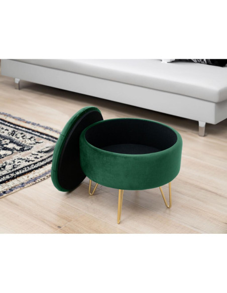 Taburet, rotund, cu spatiu depozitare, catifea, verde, max 80 kg, 38x30 cm, Caro, Akord