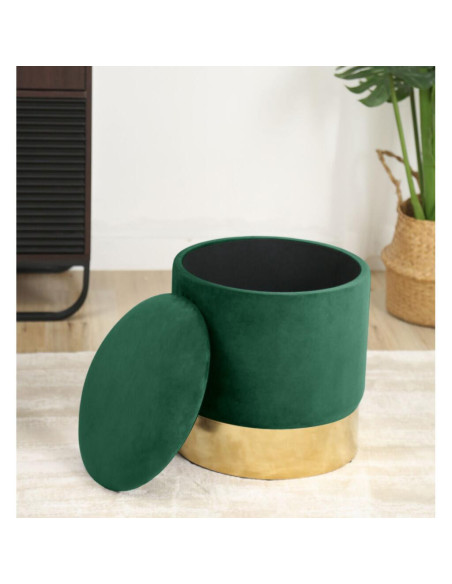 Taburet, rotund, cu spatiu depozitare, catifea, verde, max 80 kg, 39x40 cm, Golden, Akord